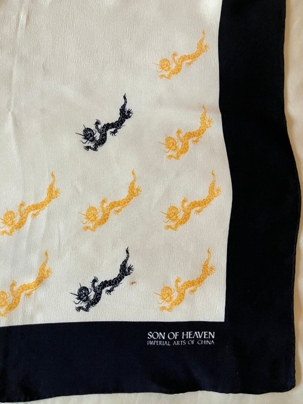 Vintage Son of Heaven Dragons Ivory 100% Silk Square Scarf Wrap Handkerchief